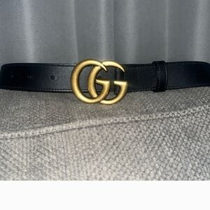 Gucci Double G Black Leather Belt with Gold Buckle